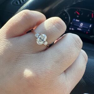Oval and Round Diamond Three Stone Engagement Ring